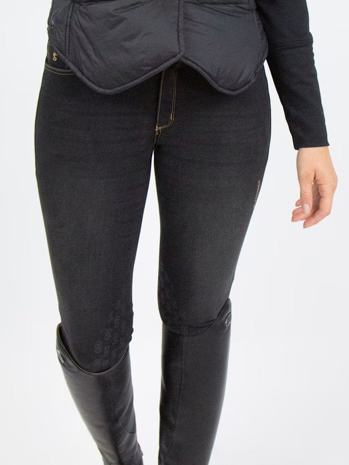 Women's riding culottes in denim, high waist, full grip, blue, Ps of Sweden