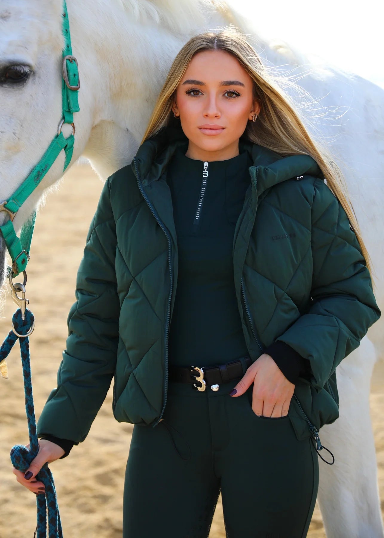 乗馬用ストレッチトップス 長袖 レディース Bullet Equestrian design ダークグリーン