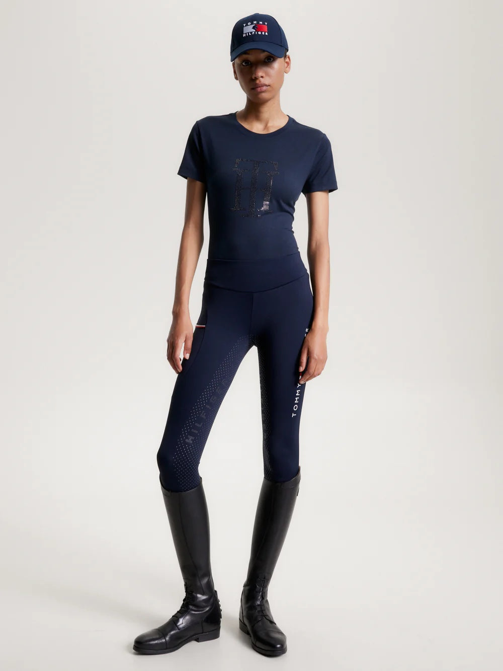乗馬用半袖Tシャツ ラインストーン ネイビー/ホワイト Tommy Hilfiger Equestrian