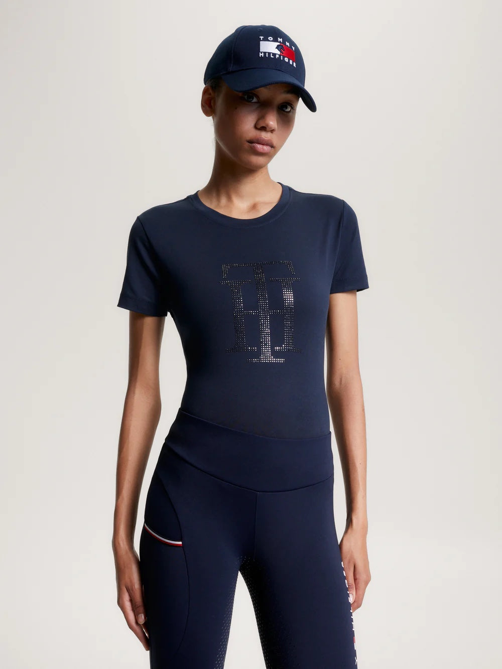 乗馬用半袖Tシャツ ラインストーン ネイビー/ホワイト Tommy Hilfiger Equestrian