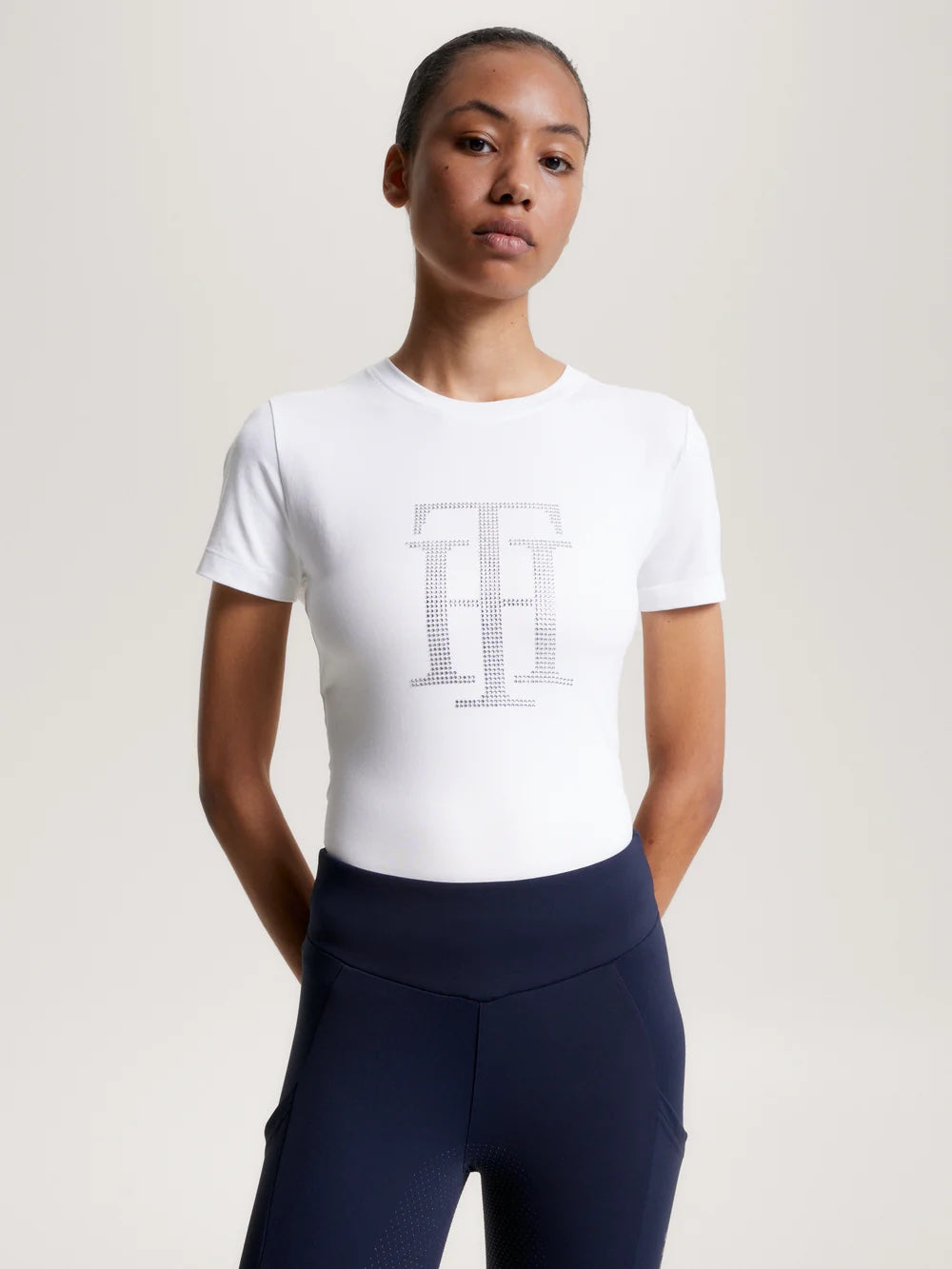 乗馬用半袖Tシャツ ラインストーン ネイビー/ホワイト Tommy Hilfiger Equestrian