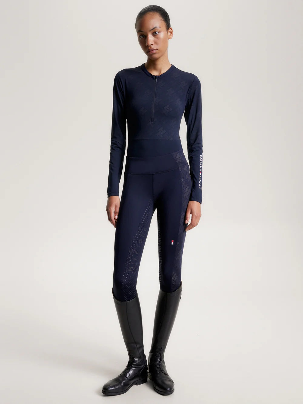 Tommy Hilfiger Equestrian Long Sleeve Top with Zip Pockets, Multi Logo/Navy