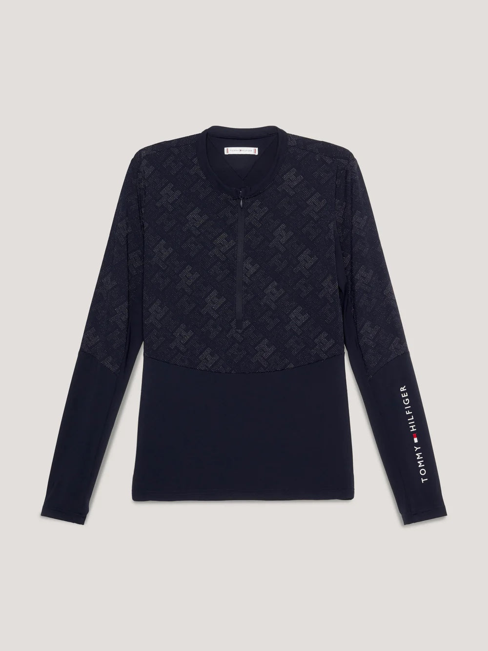 Tommy Hilfiger Equestrian Long Sleeve Top with Zip Pockets, Multi Logo/Navy