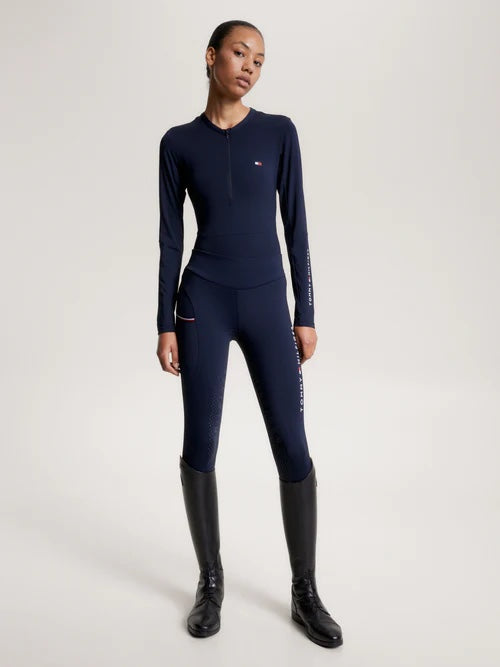 Tommy Hilfiger Equestrian Long Sleeve Top with Zip Pockets, Multi Logo/Navy