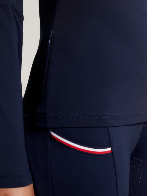 Tommy Hilfiger Equestrian Long Sleeve Top with Zip Pockets, Multi Logo/Navy