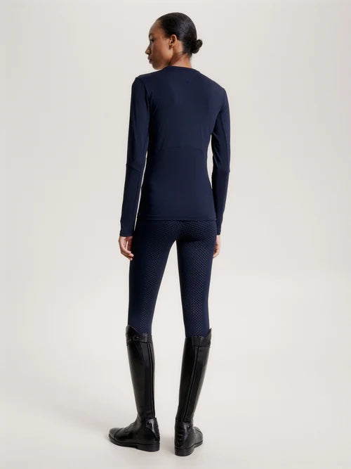 Tommy Hilfiger Equestrian Long Sleeve Top with Zip Pockets, Multi Logo/Navy