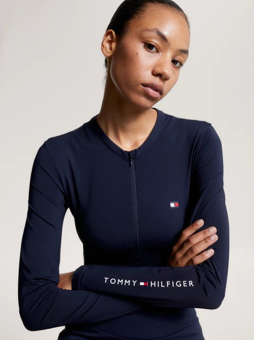 Tommy Hilfiger Equestrian Long Sleeve Top with Zip Pockets, Multi Logo/Navy