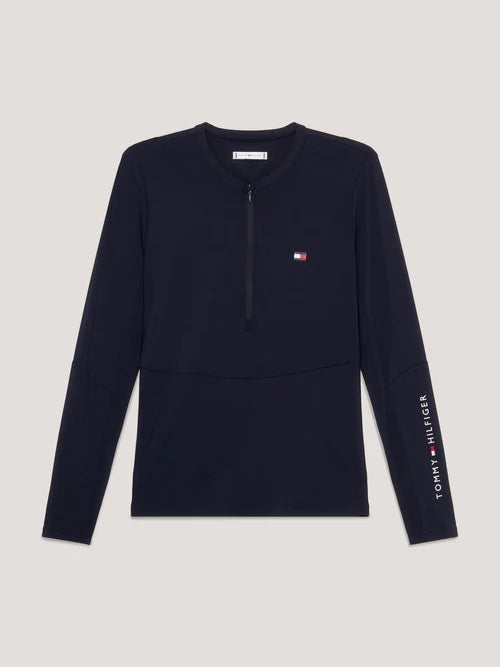 Tommy Hilfiger Equestrian Long Sleeve Top with Zip Pockets, Multi Logo/Navy