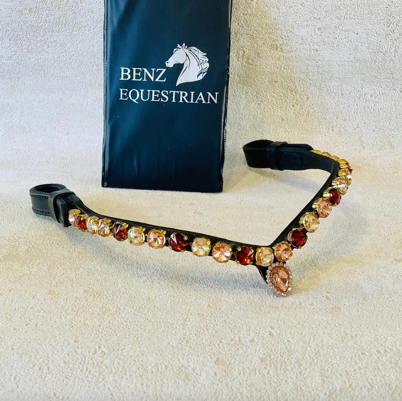 スワロフスキー額革 ハニー&ローズゴールド ブラック Benz Equestrian