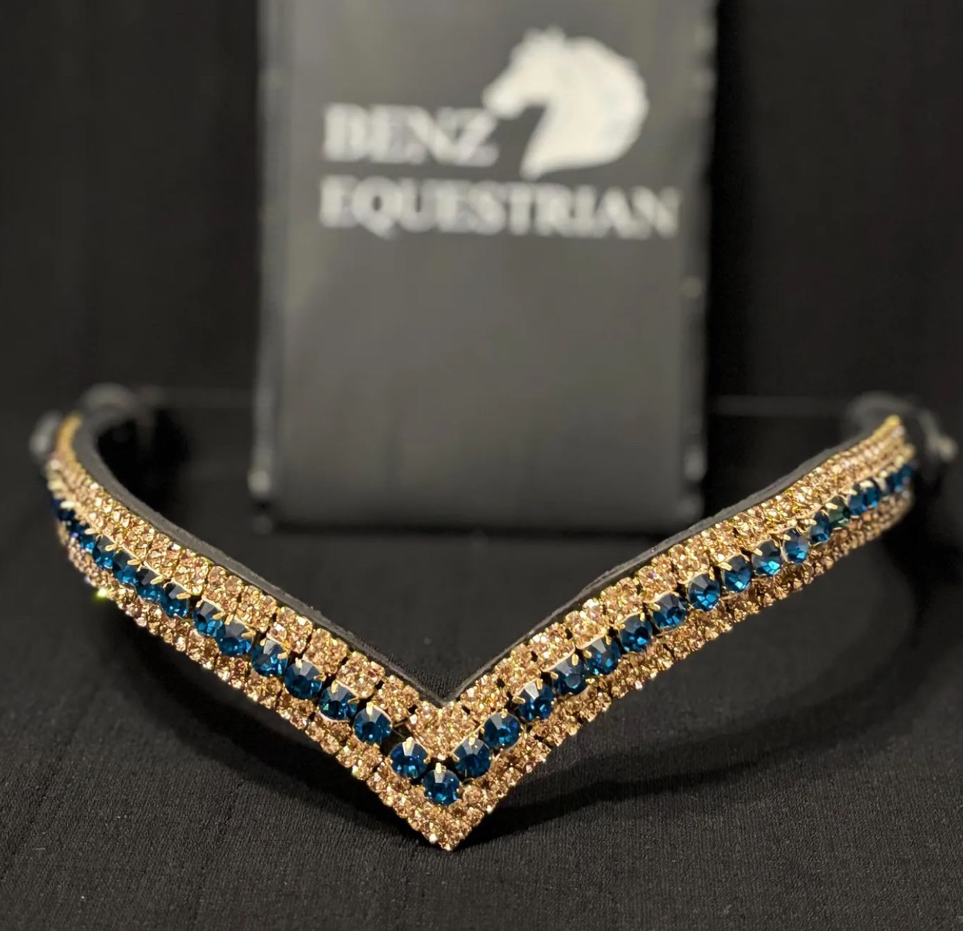 V-Shape Gold Swarovski Crystal Bracelet Sapphire/Clear Benz Equestrian