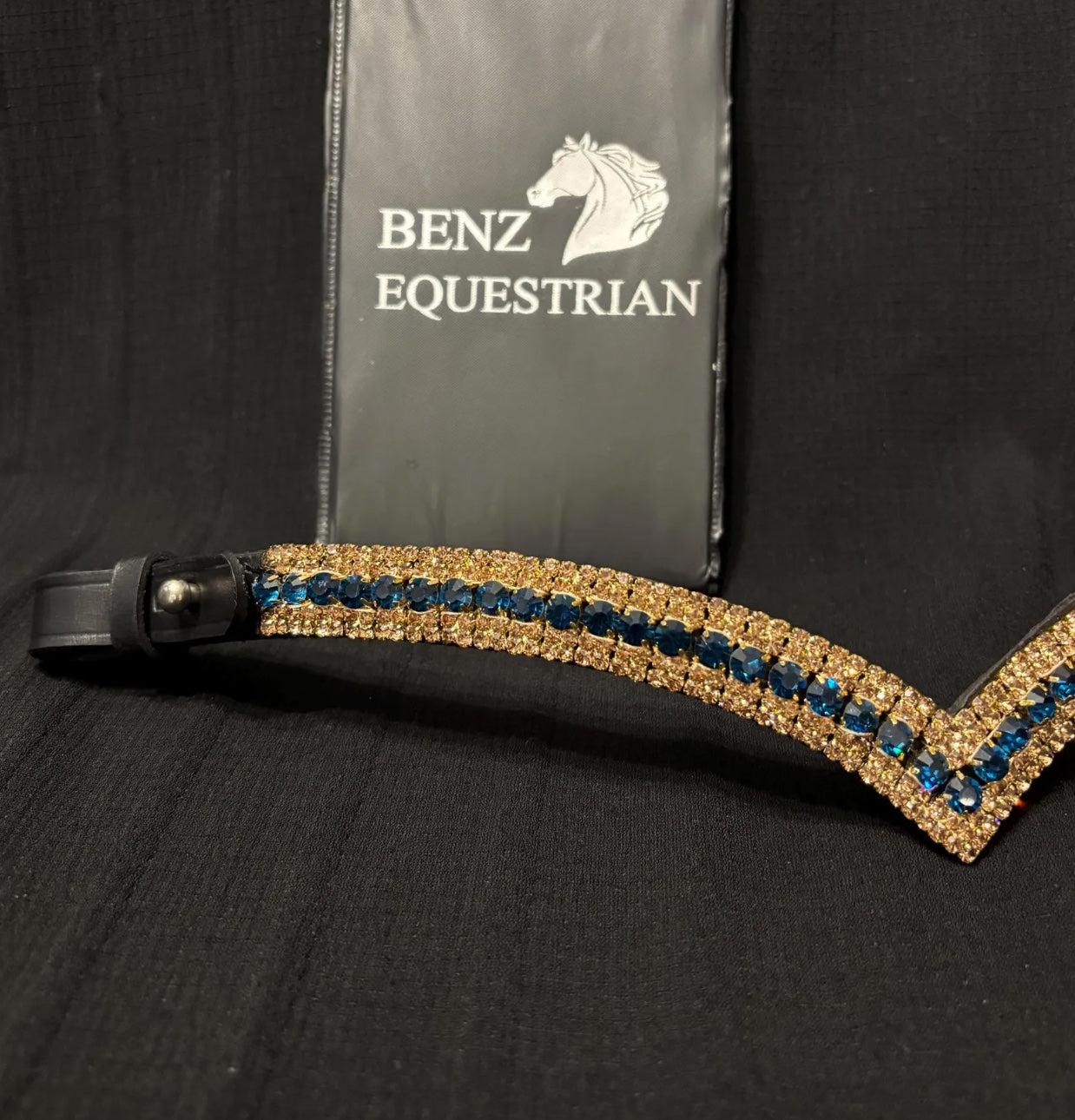 V-Shape Gold Swarovski Crystal Bracelet Sapphire/Clear Benz Equestrian