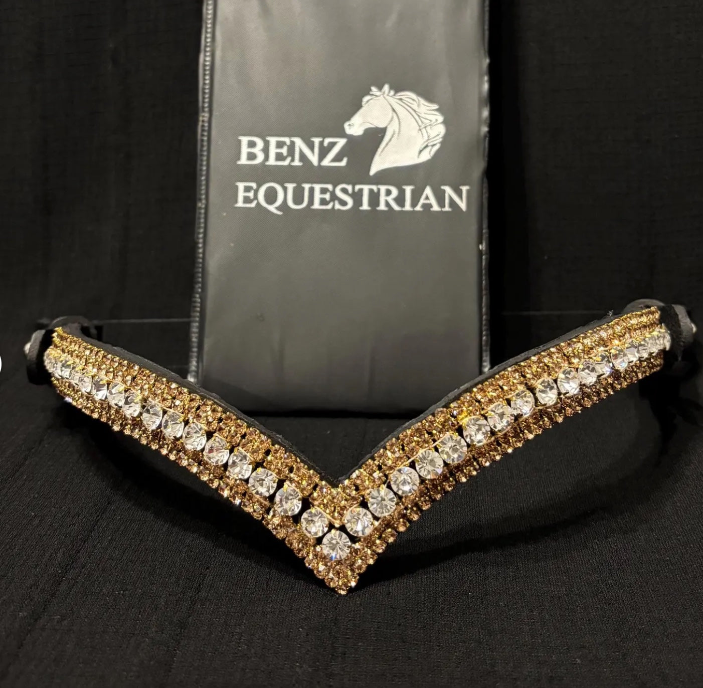 V-Shape Gold Swarovski Crystal Bracelet Sapphire/Clear Benz Equestrian