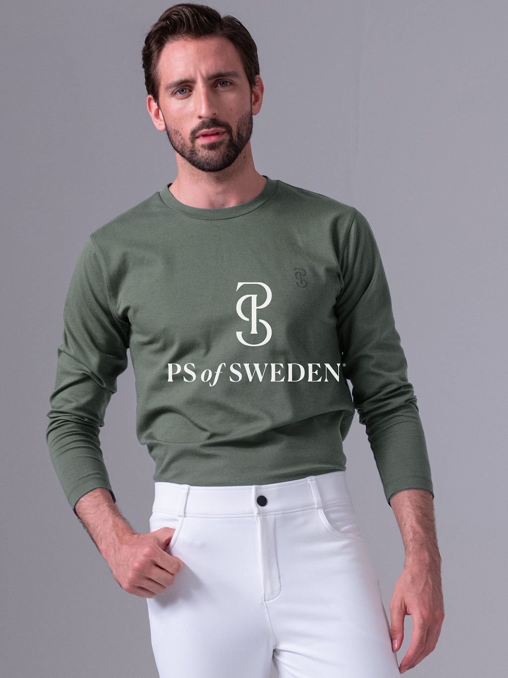 乗馬用コットンストレッチトトップス メンズ ネイビー/ビンテージグリーン PS of Sweden