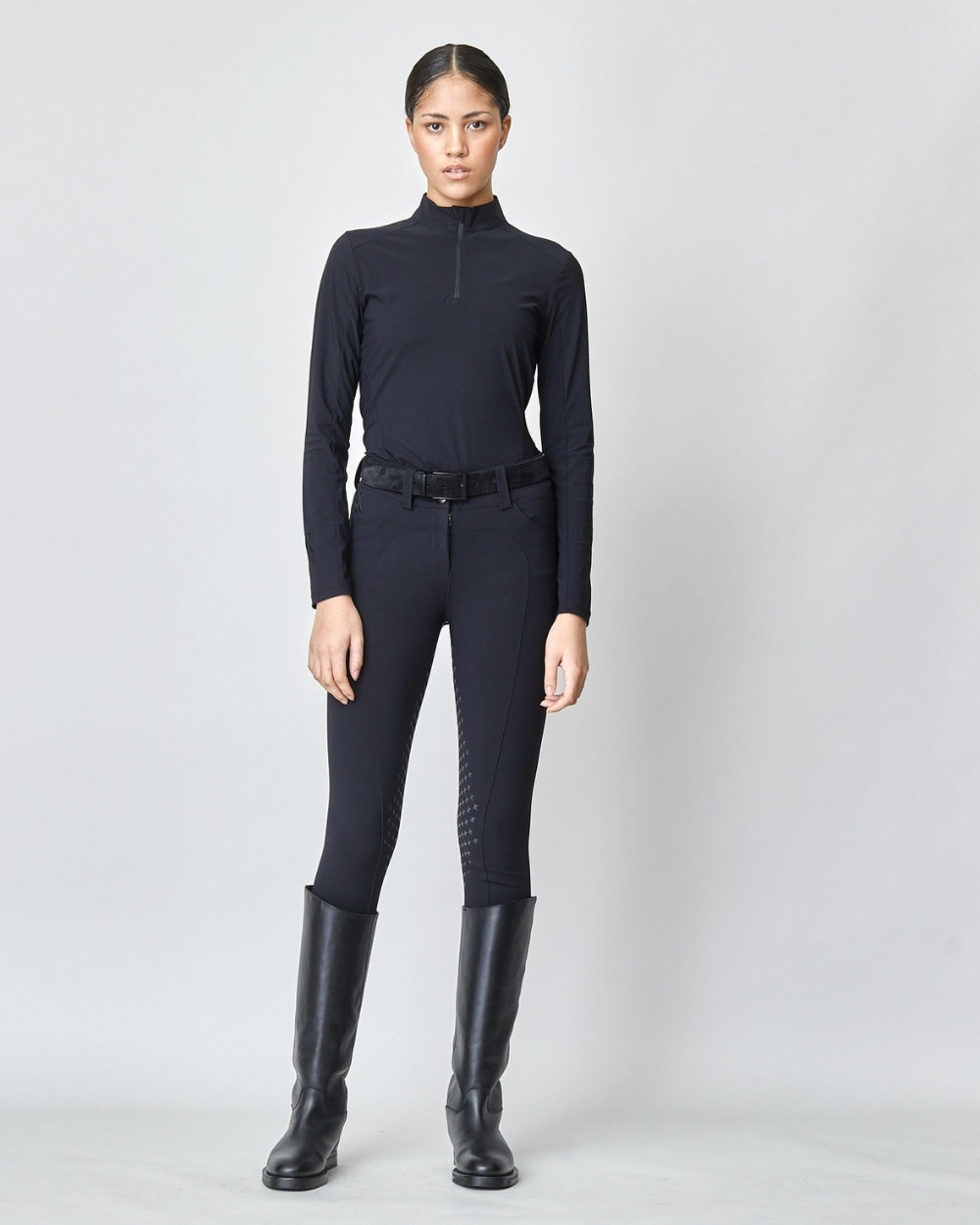 乗馬用メッシュ長袖シャツ UVカット 伸縮性テクニカル素材 フロントジップ 6色 Yagya