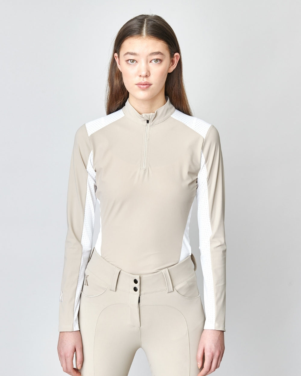 乗馬用メッシュ長袖シャツ UVカット 伸縮性テクニカル素材 フロントジップ 6色 Yagya