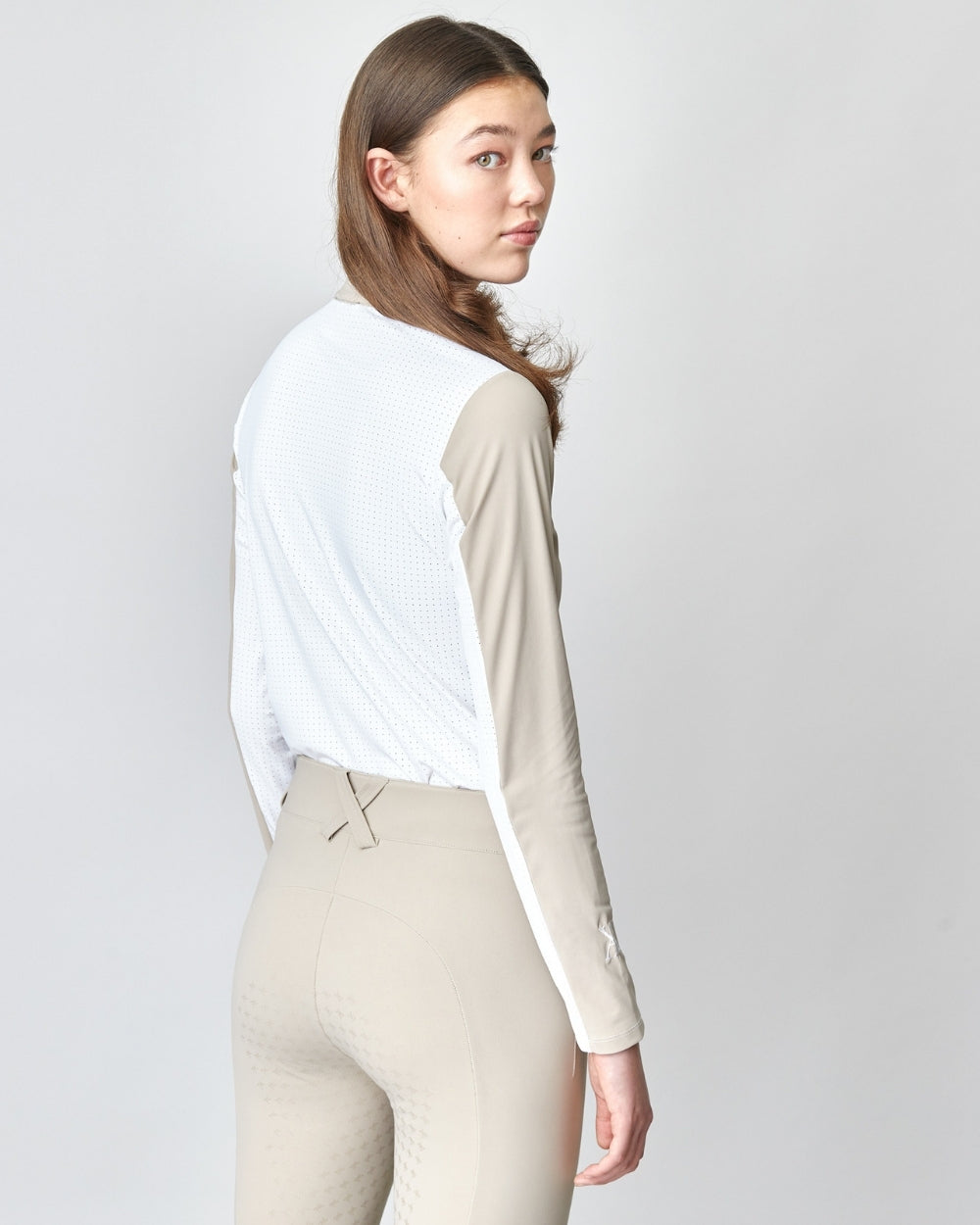 乗馬用メッシュ長袖シャツ UVカット 伸縮性テクニカル素材 フロントジップ 6色 Yagya