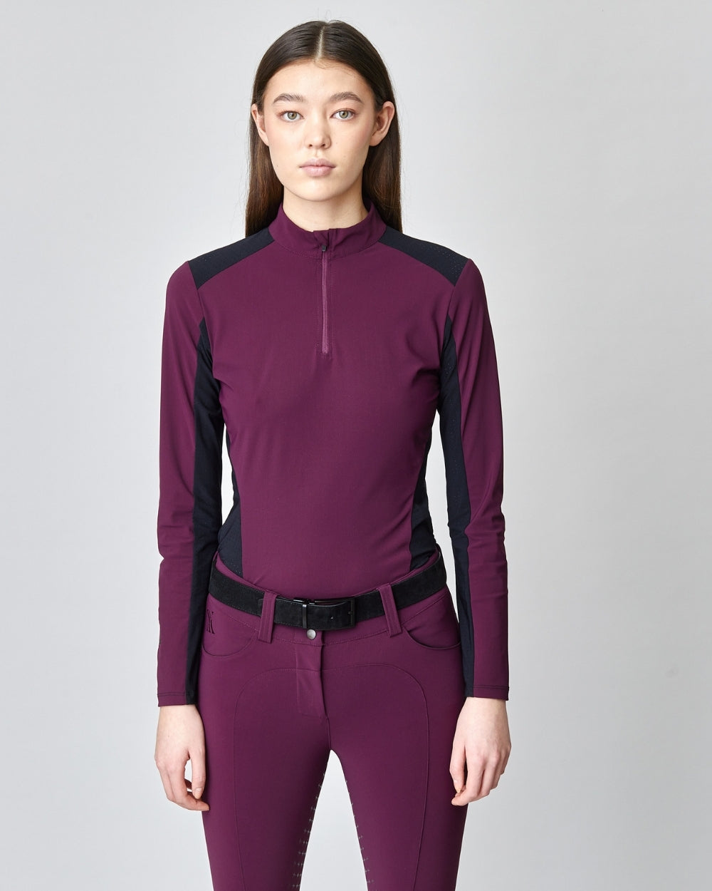 乗馬用メッシュ長袖シャツ UVカット 伸縮性テクニカル素材 フロントジップ 6色 Yagya