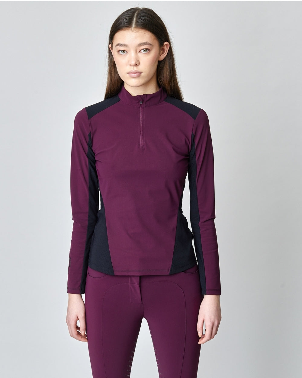 乗馬用メッシュ長袖シャツ UVカット 伸縮性テクニカル素材 フロントジップ 6色 Yagya
