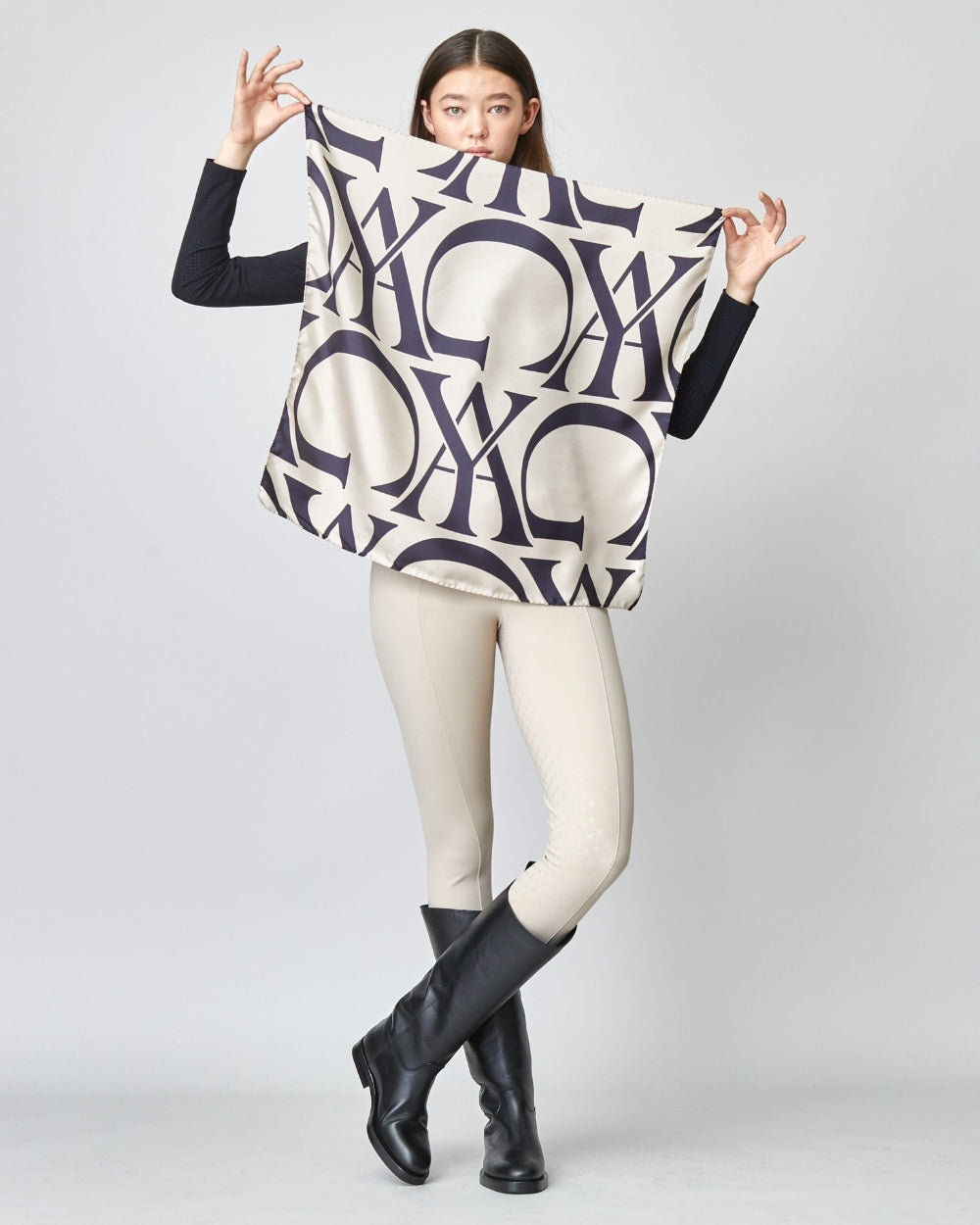 Monogram Silk Scarf 78cm x 78cm Black/Tan Yagya