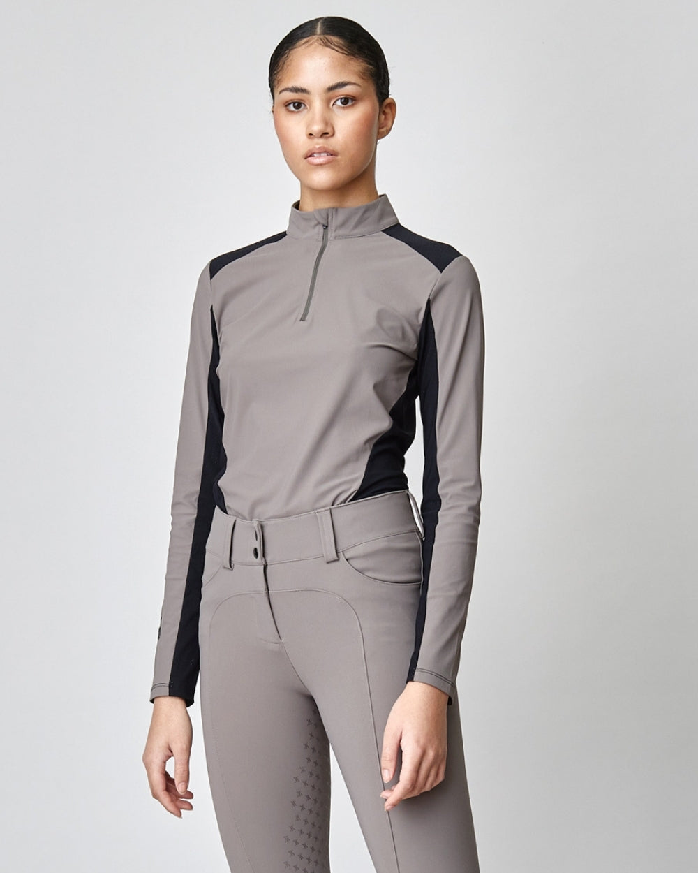 乗馬用メッシュ長袖シャツ UVカット 伸縮性テクニカル素材 フロントジップ 6色 Yagya