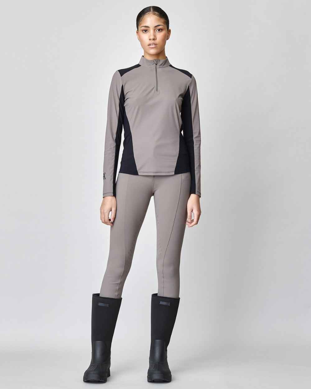 乗馬用メッシュ長袖シャツ UVカット 伸縮性テクニカル素材 フロントジップ 6色 Yagya