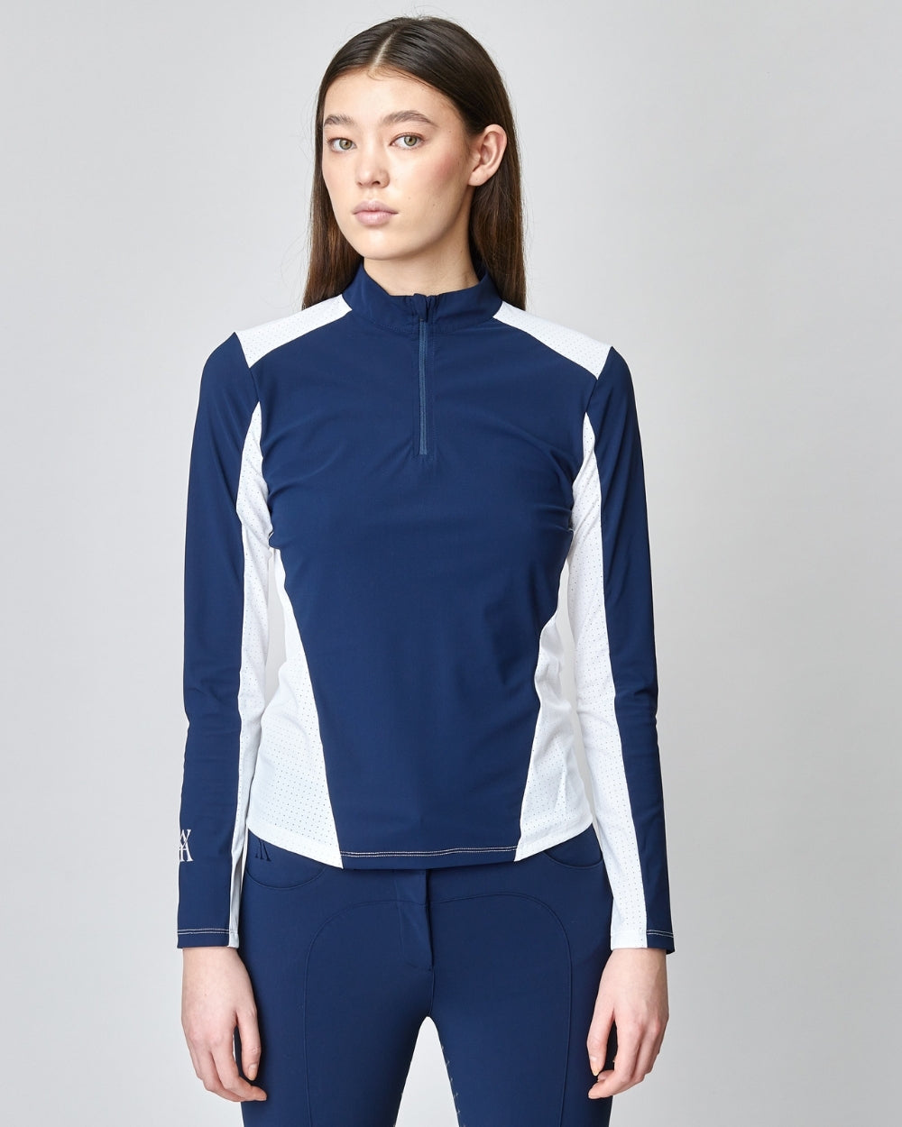 乗馬用メッシュ長袖シャツ UVカット 伸縮性テクニカル素材 フロントジップ 6色 Yagya