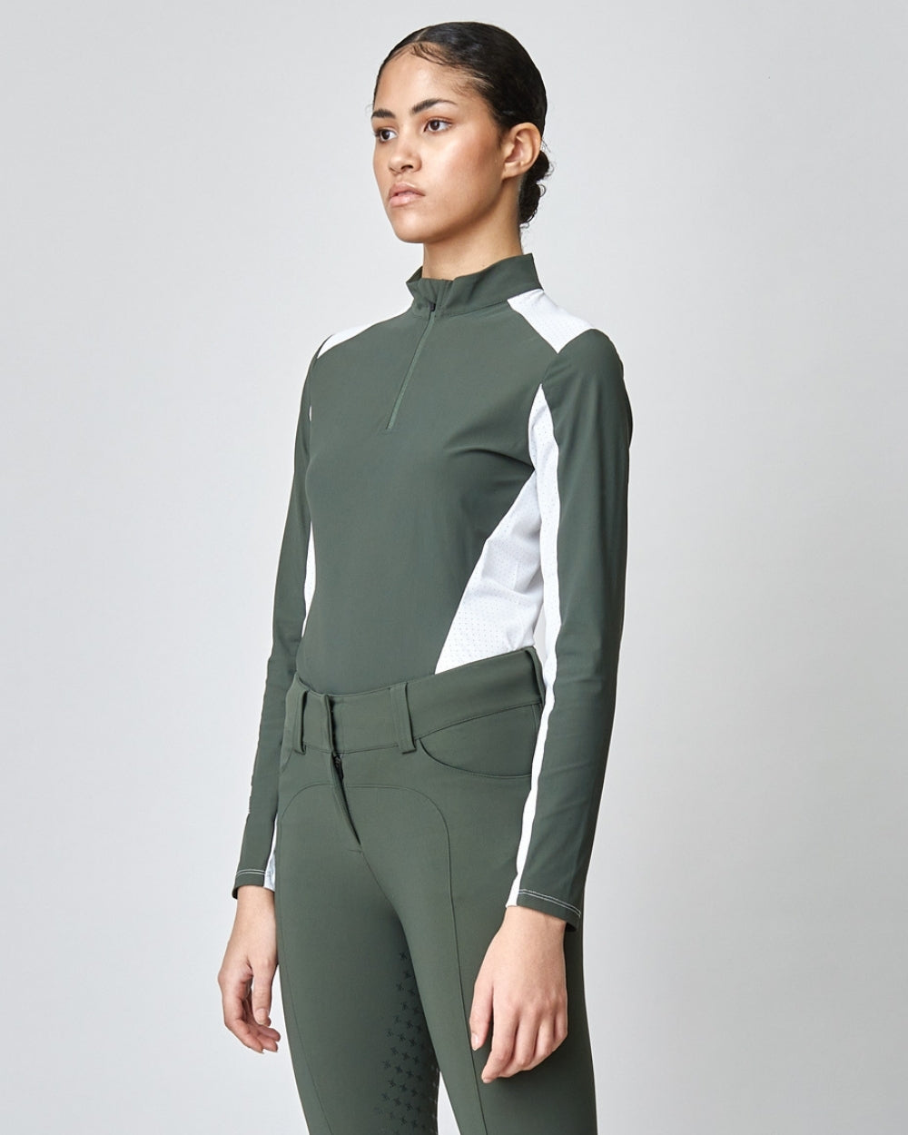 乗馬用メッシュ長袖シャツ UVカット 伸縮性テクニカル素材 フロントジップ 6色 Yagya