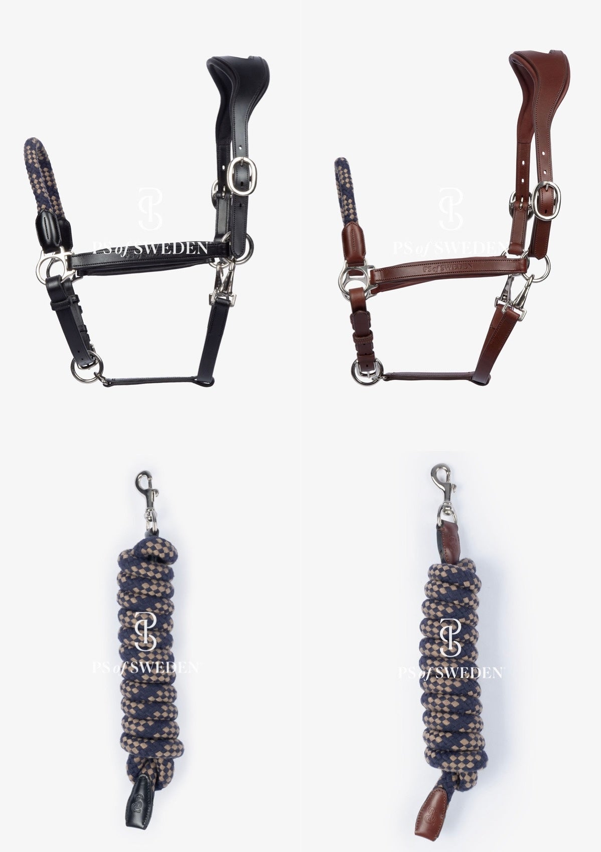 Premium Leather Rope No-Hook & Pull Handle Set Brown/Black PS of Sweden