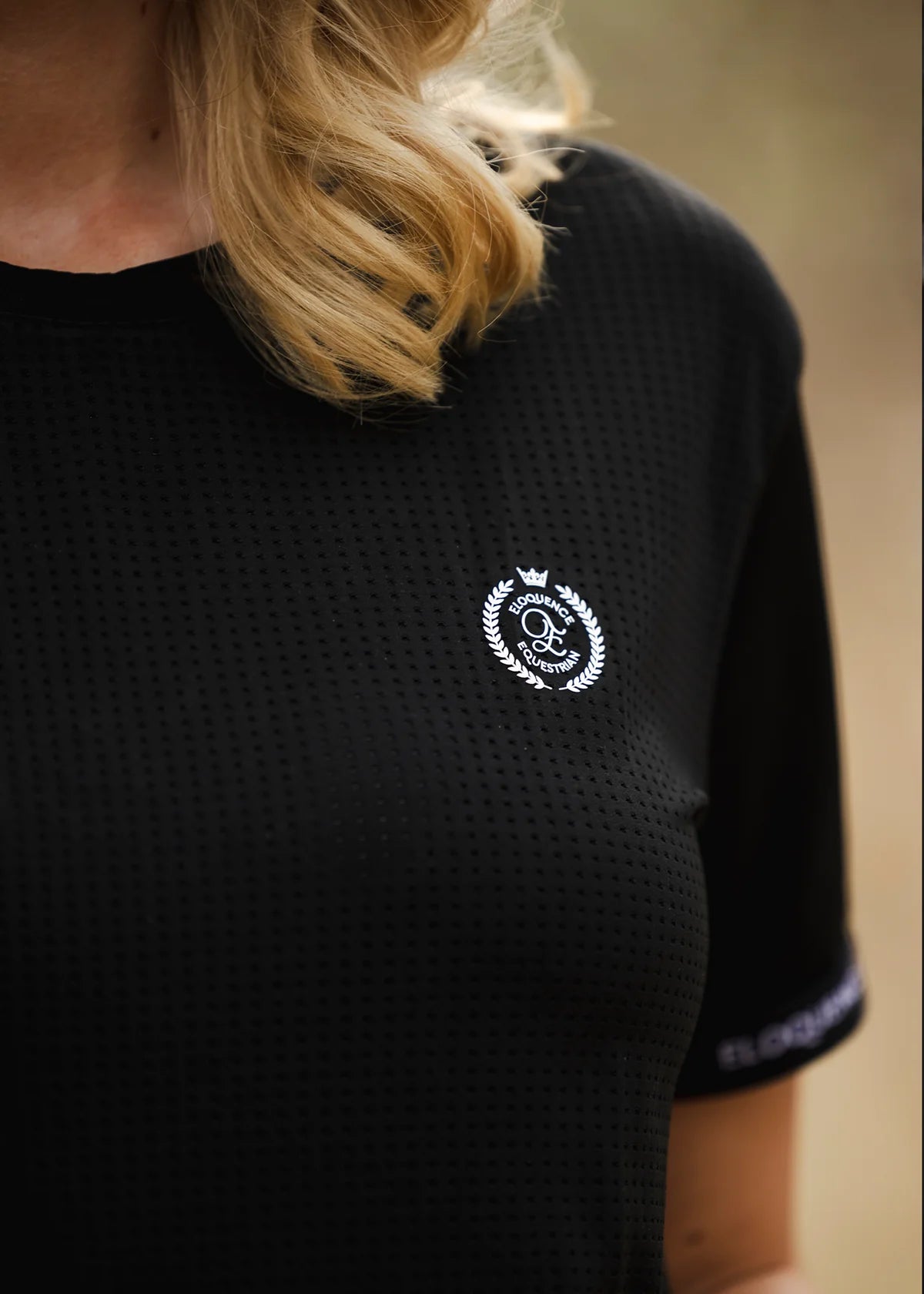 ドライメッシュ半袖Tシャツ レディース ブラック/ホワイト Eloquence Equestrian