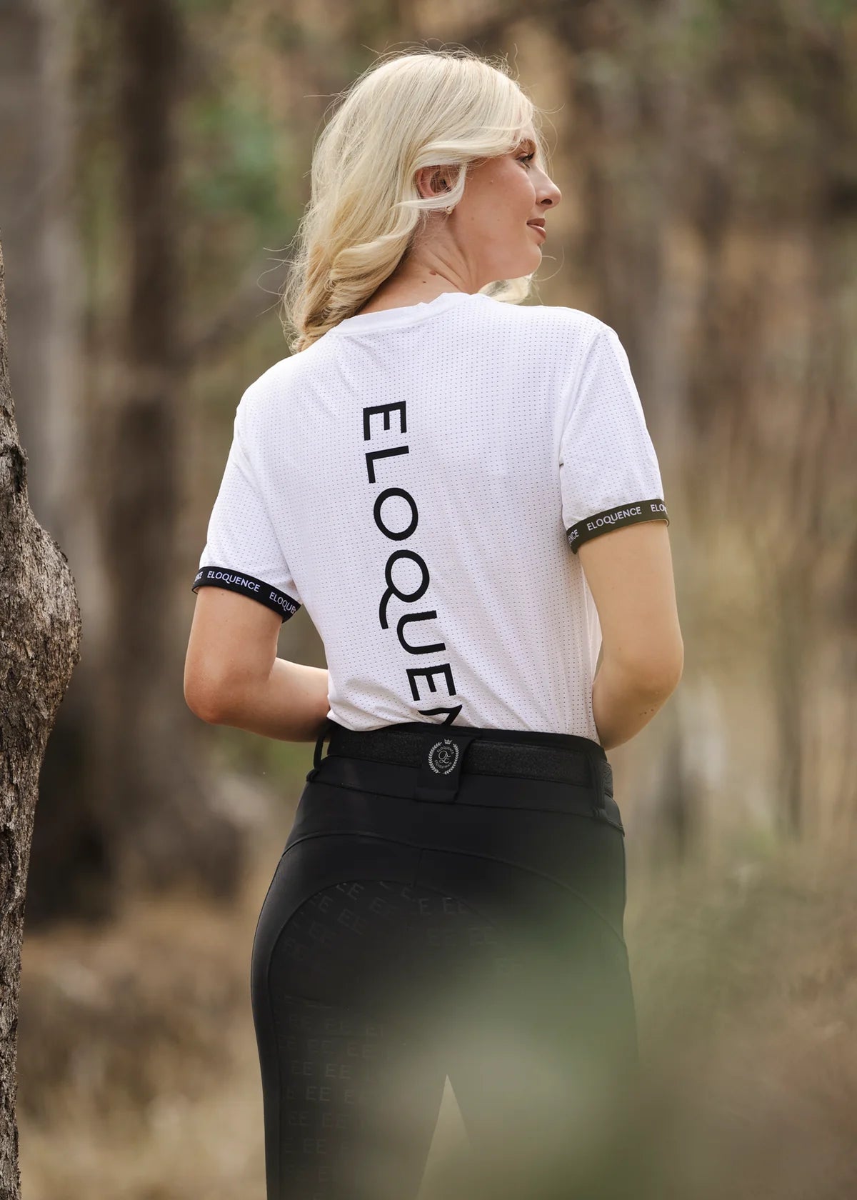 ドライメッシュ半袖Tシャツ レディース ブラック/ホワイト Eloquence Equestrian