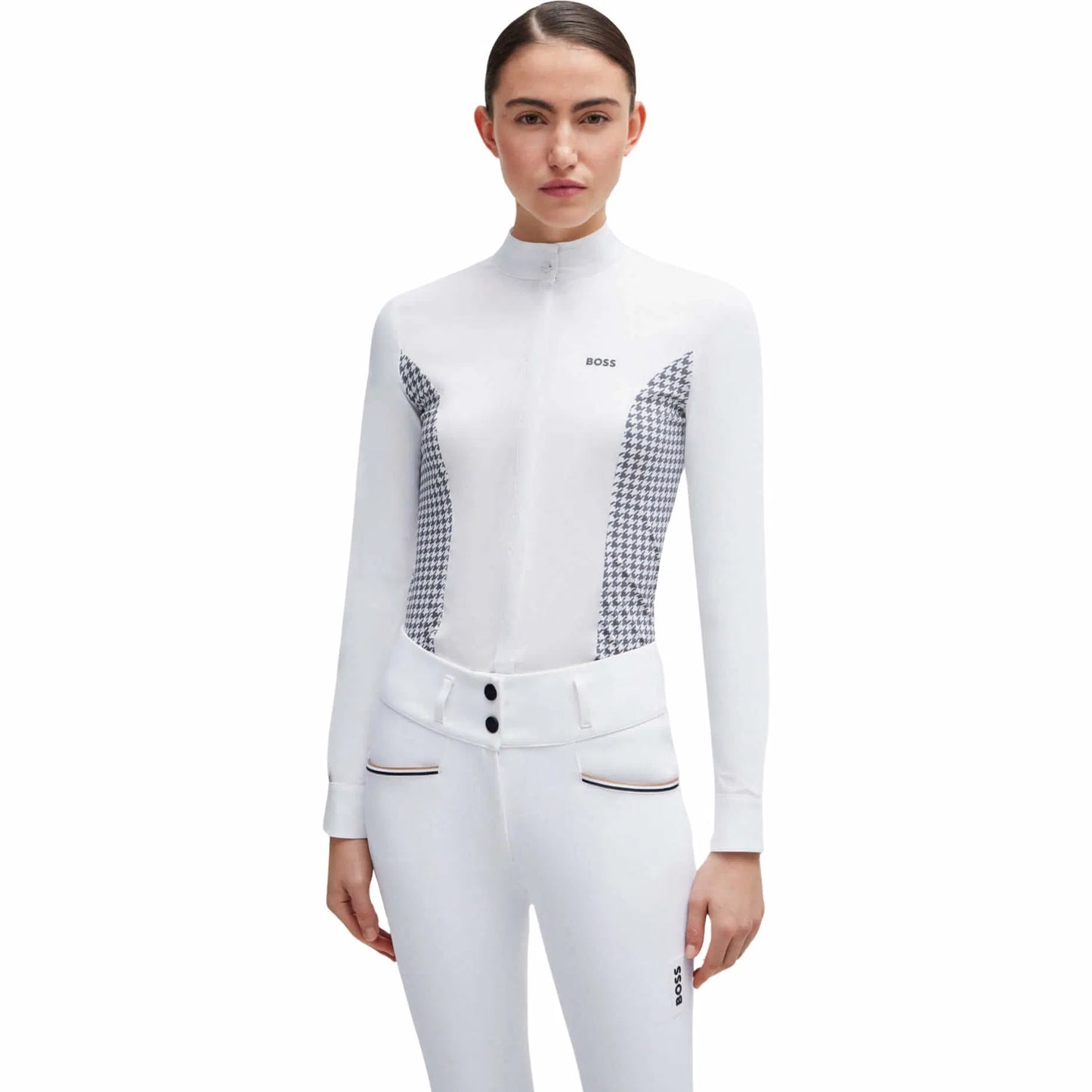 Power stretch competition shirt, long sleeve, houndstooth pattern, Boss
