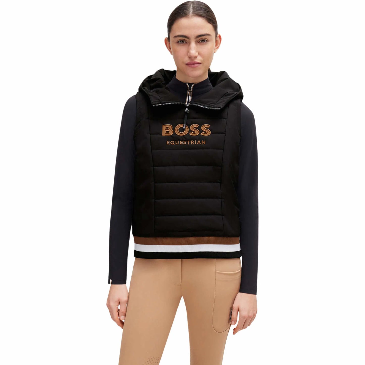 Lightweight down vest with hood in black Boss