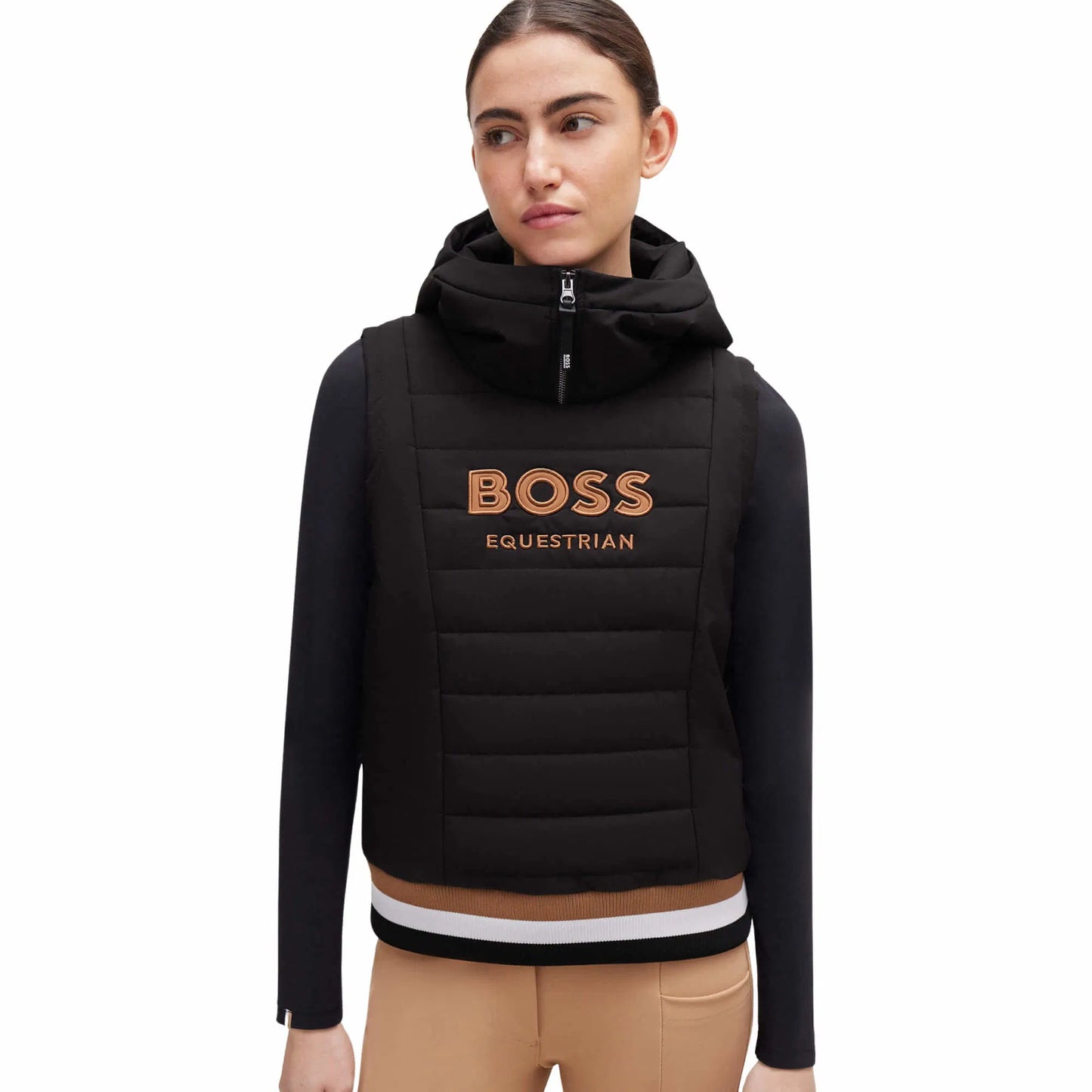 Lightweight down vest with hood in black Boss