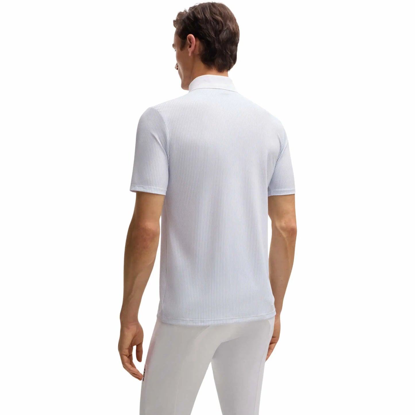 Men's Power Stretch Competition Shirt with Tie Holder, Short Sleeve, White/Blue, Boss