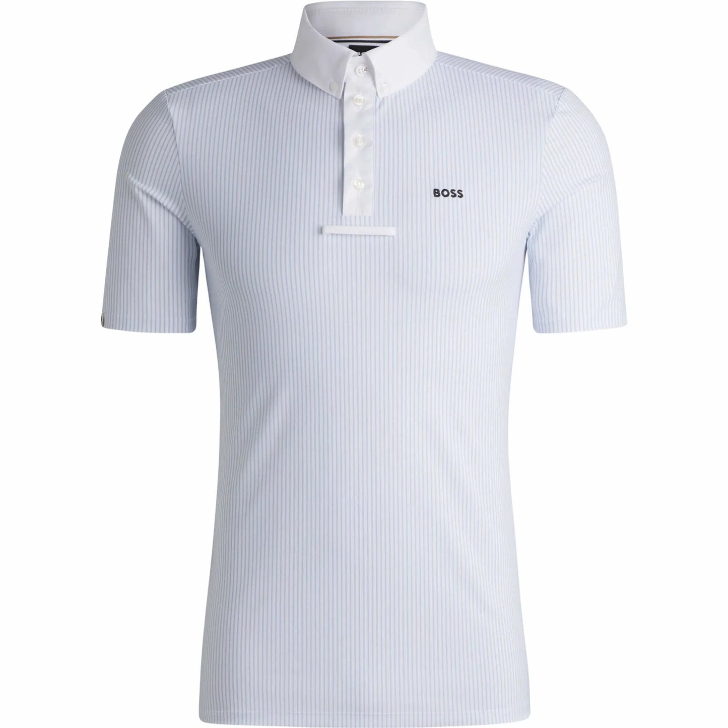Men's Power Stretch Competition Shirt with Tie Holder, Short Sleeve, White/Blue, Boss