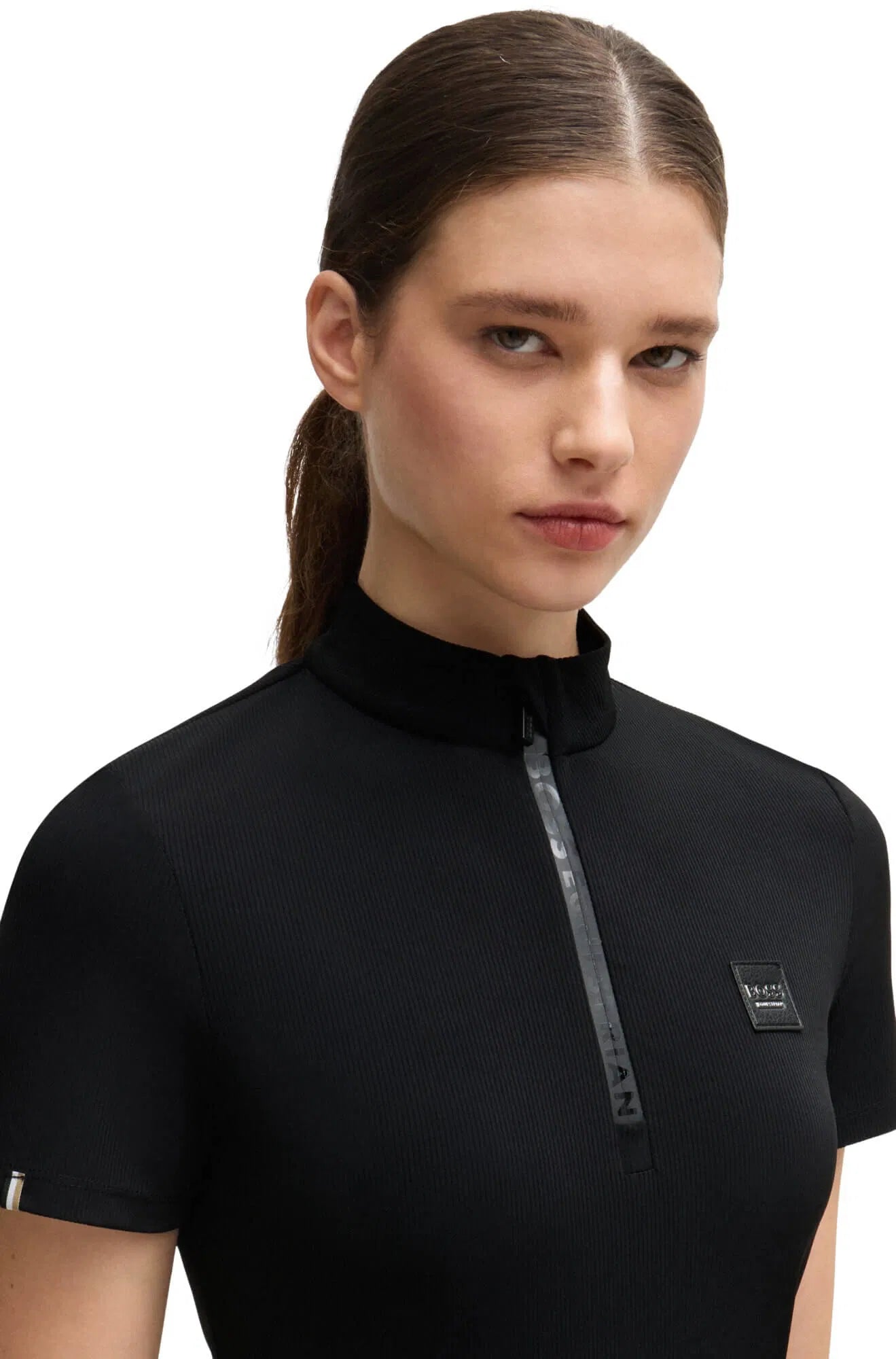 Short-sleeved training top in power sports material in black/pink/pearl/blue by Boss