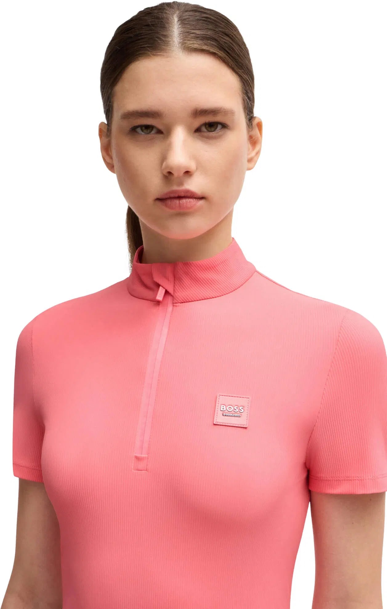 Short-sleeved training top in power sports material in black/pink/pearl/blue by Boss