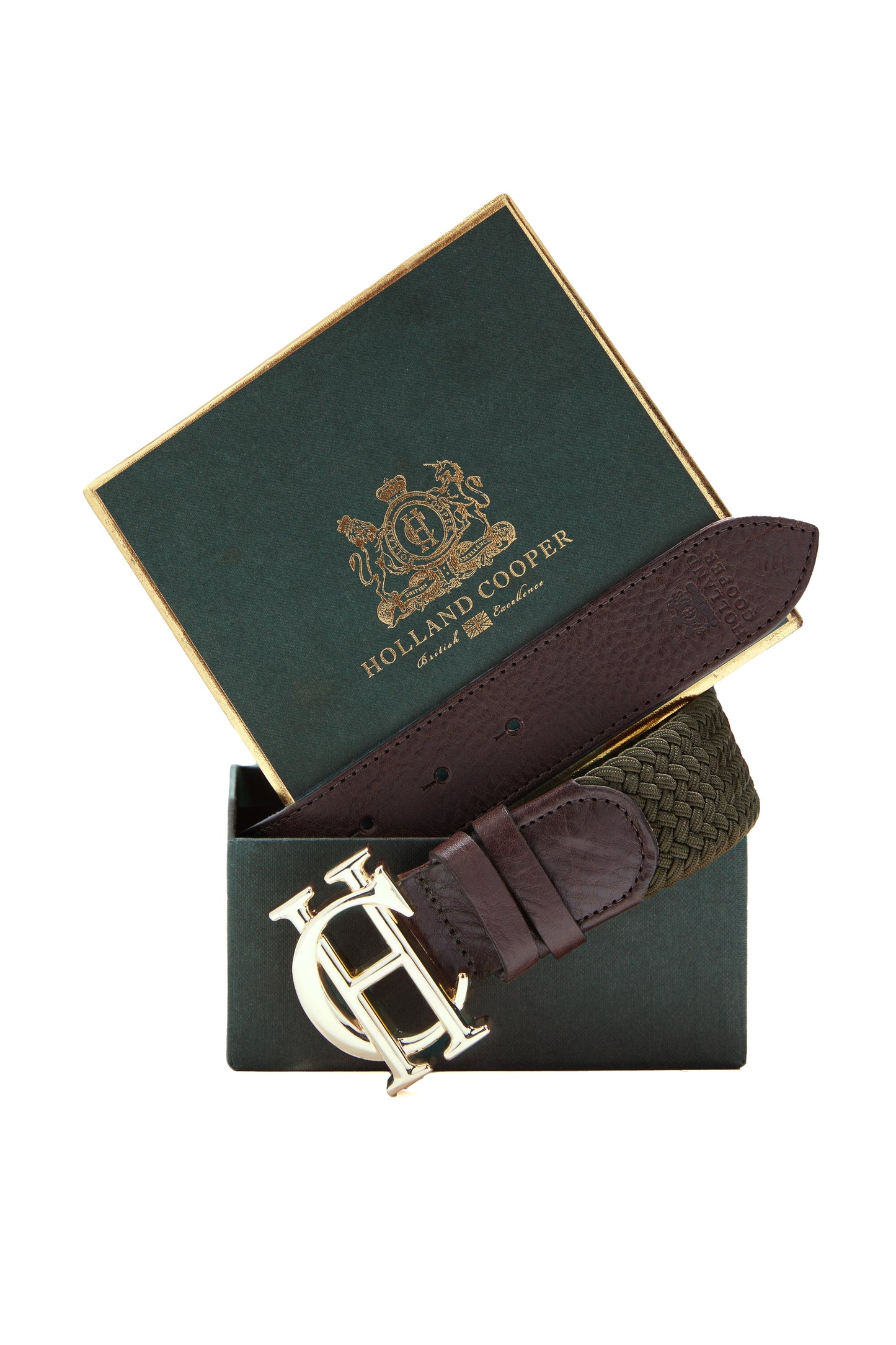 乗馬用ベルト メッシュストレッチ ロゴバックル レディース Holland Cooper フォレストグリーン/トープ