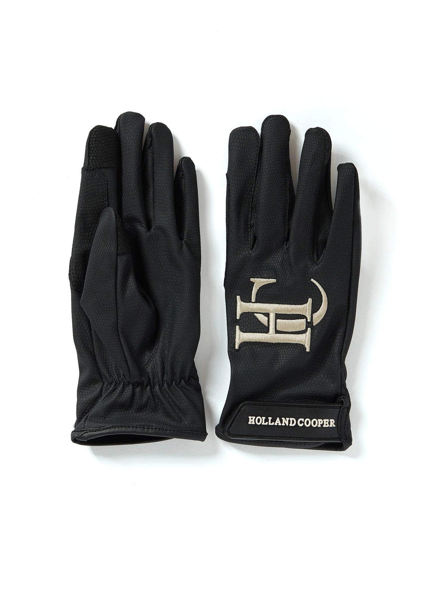 Technical Leather Riding Gloves with Smartphone Control for Women, Black/Navy, Holland Cooper