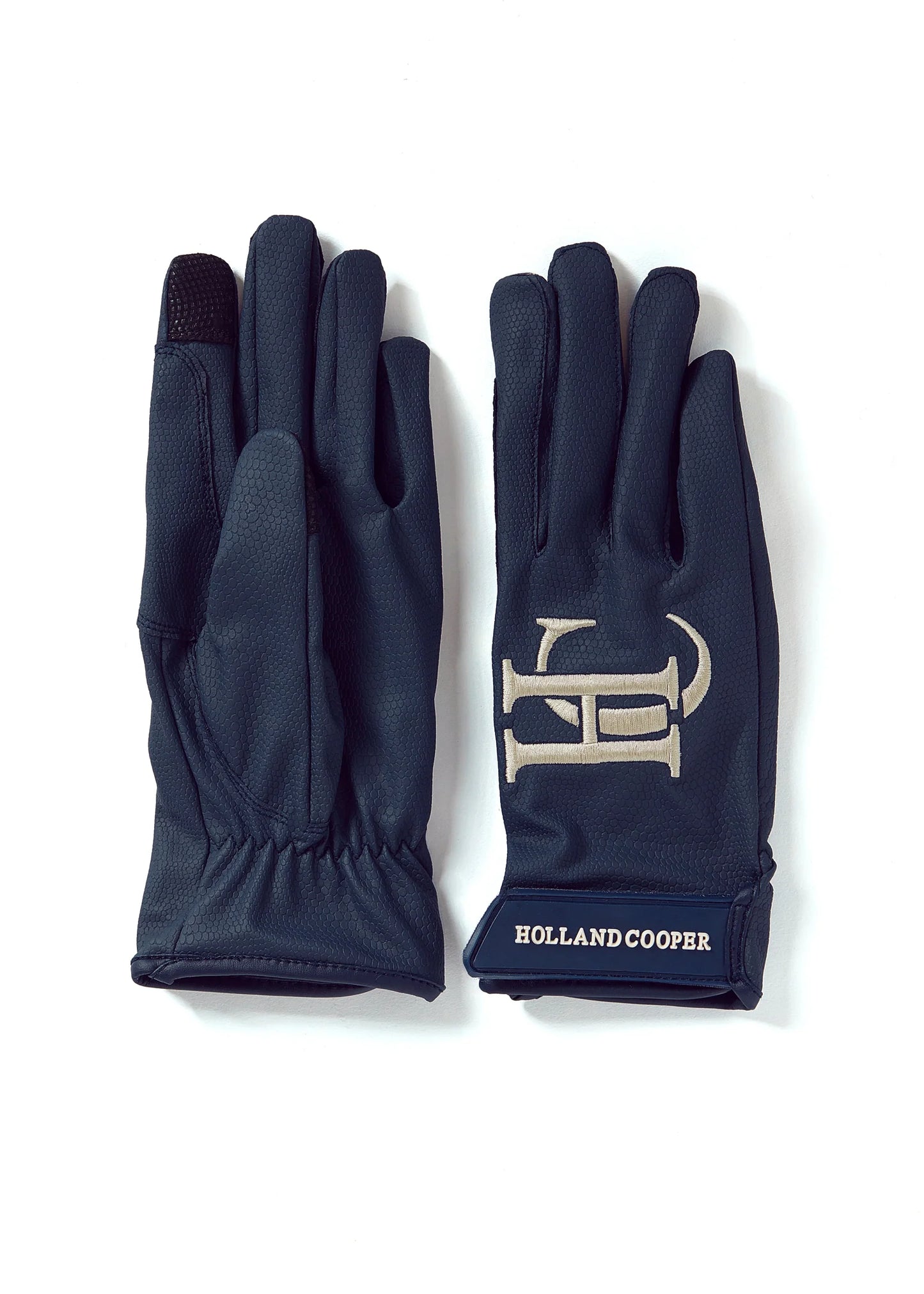 Technical Leather Riding Gloves with Smartphone Control for Women, Black/Navy, Holland Cooper