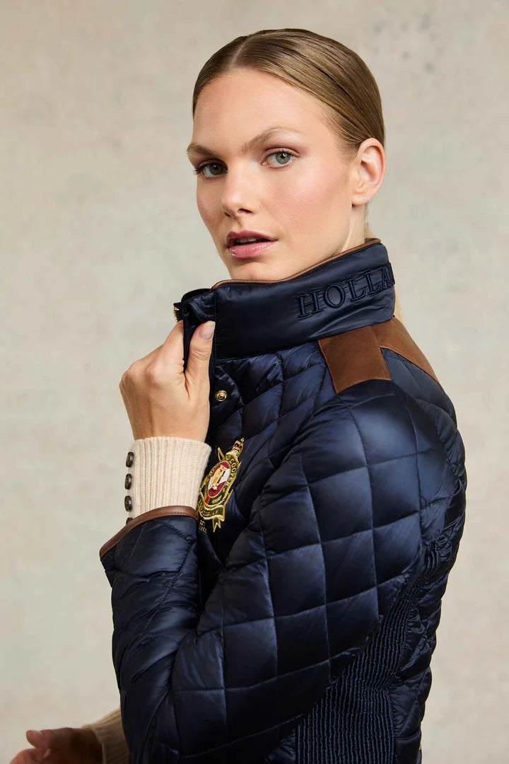 Women's quilted down jacket in black/khaki/dark navy/chocolate by Holland Cooper