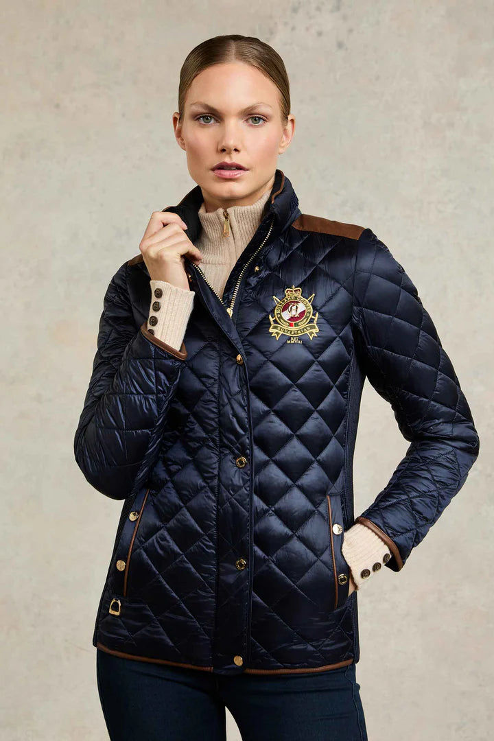 Women's quilted down jacket in black/khaki/dark navy/chocolate by Holland Cooper