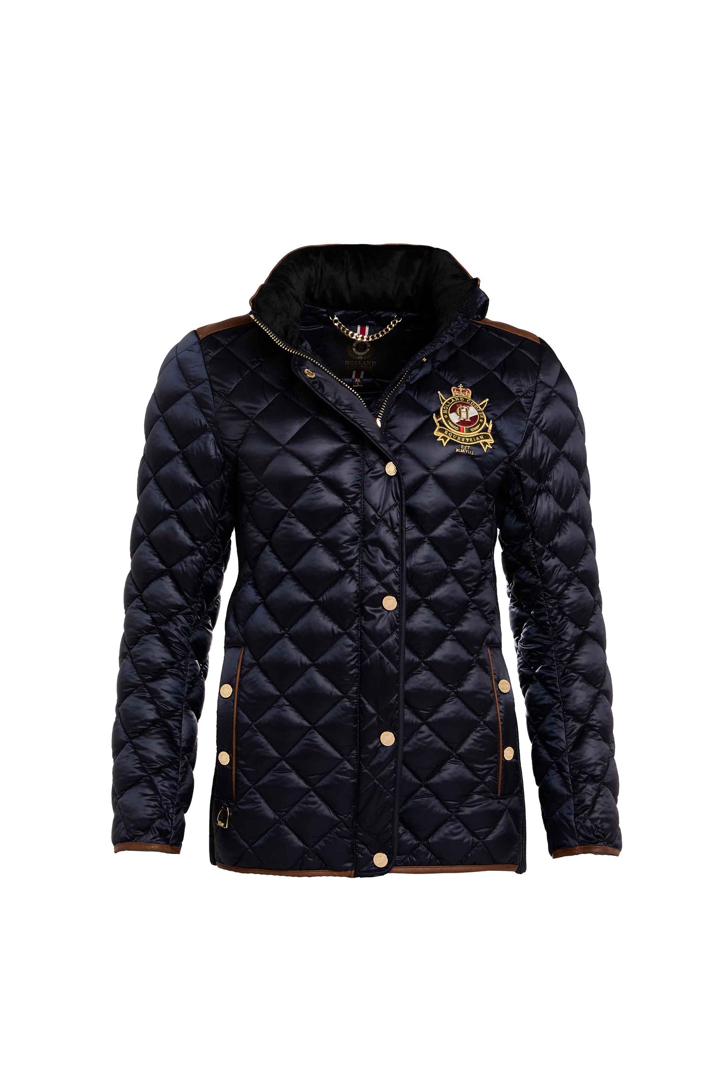 Women's quilted down jacket in black/khaki/dark navy/chocolate by Holland Cooper
