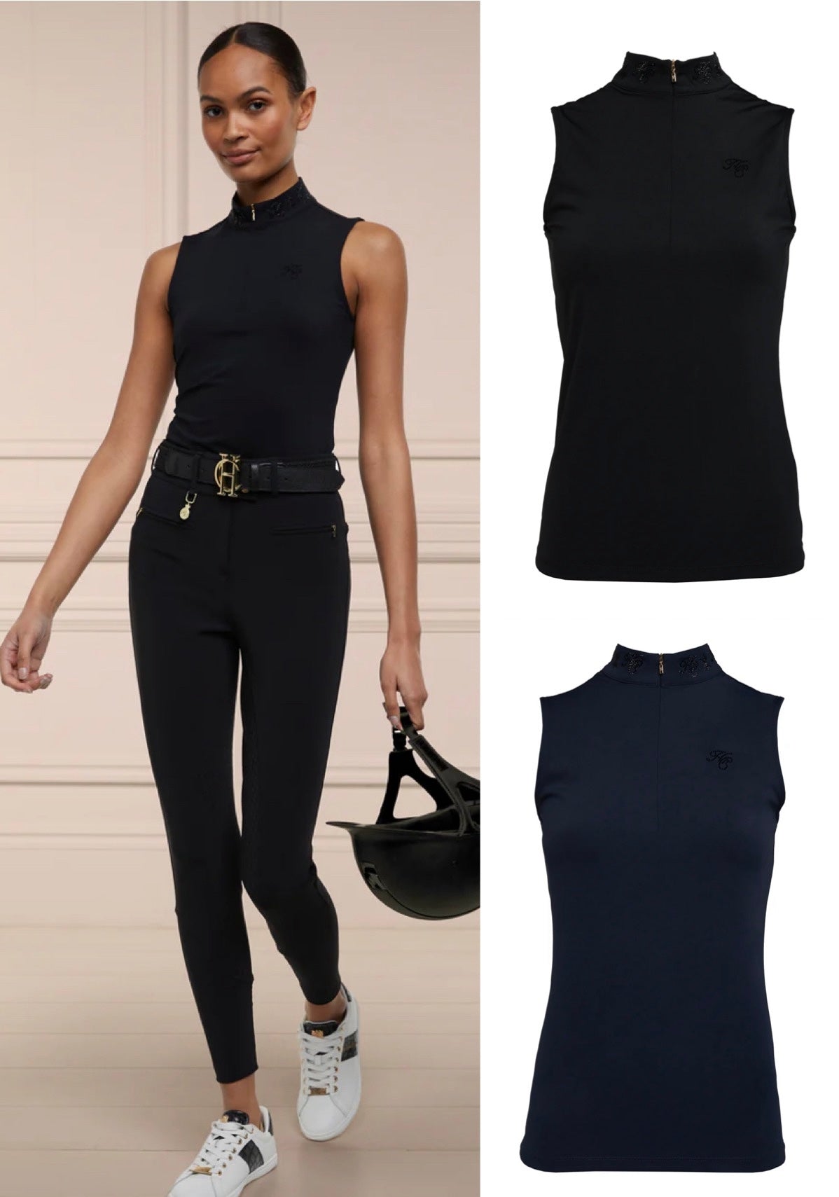Women's Riding Top Sleeveless Rhinestone Navy/Black Holland Cooper