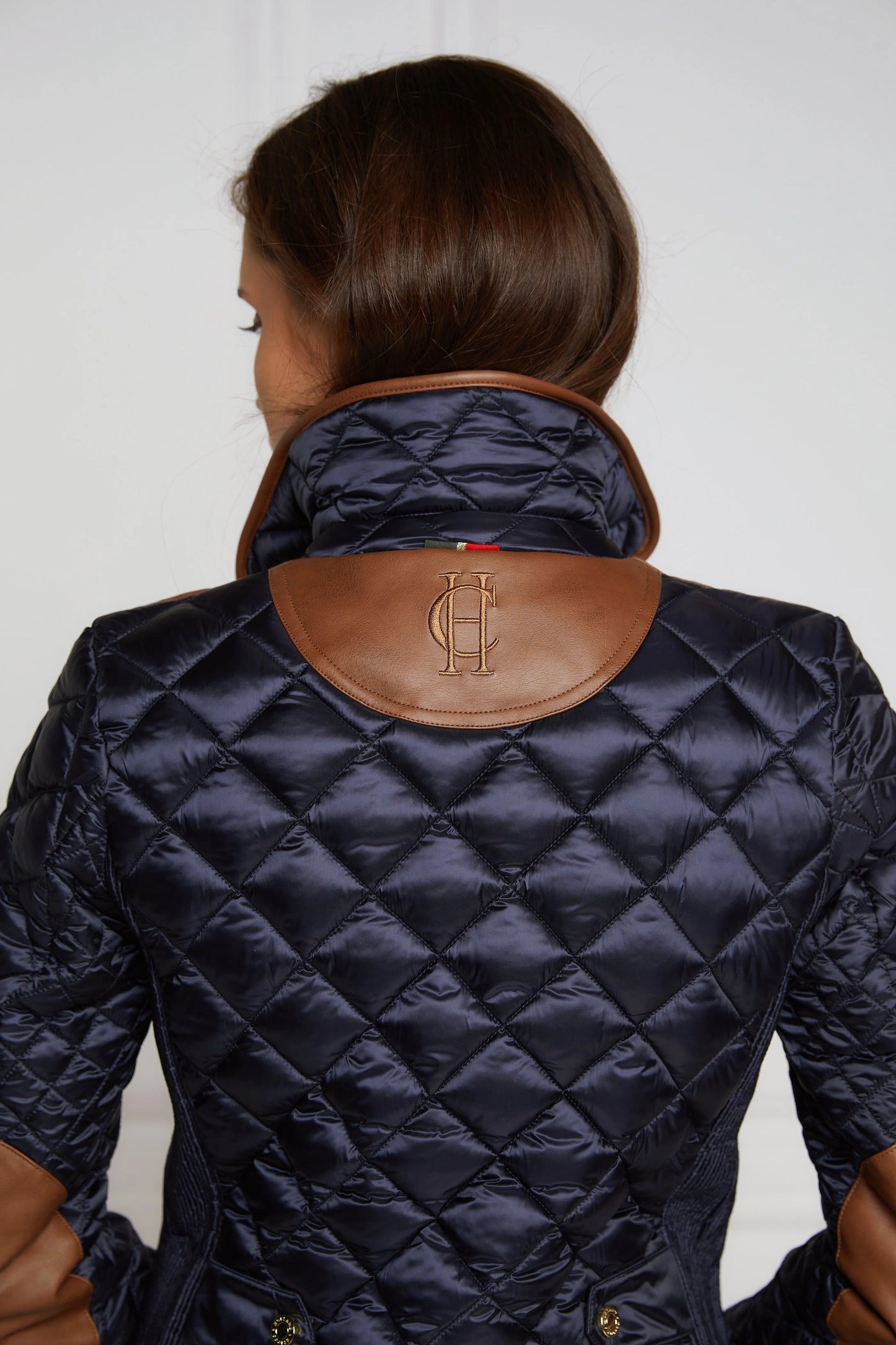 Women's quilted down jacket in black/khaki/dark navy/chocolate by Holland Cooper