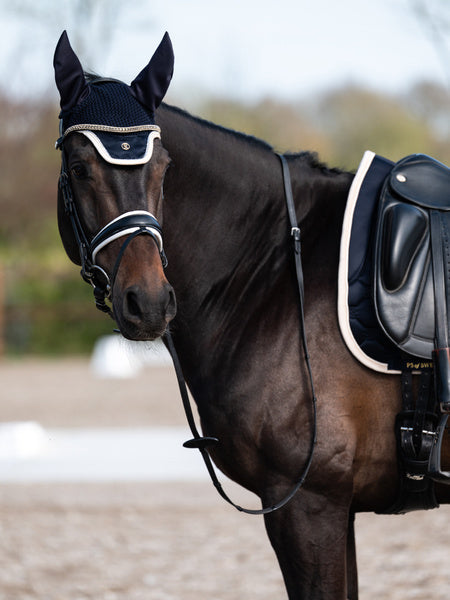 【2点セット】障害用ゼッケン&イヤーネット ネイビー ラインストーン付き クイックドライ素材 Ps of Sweden