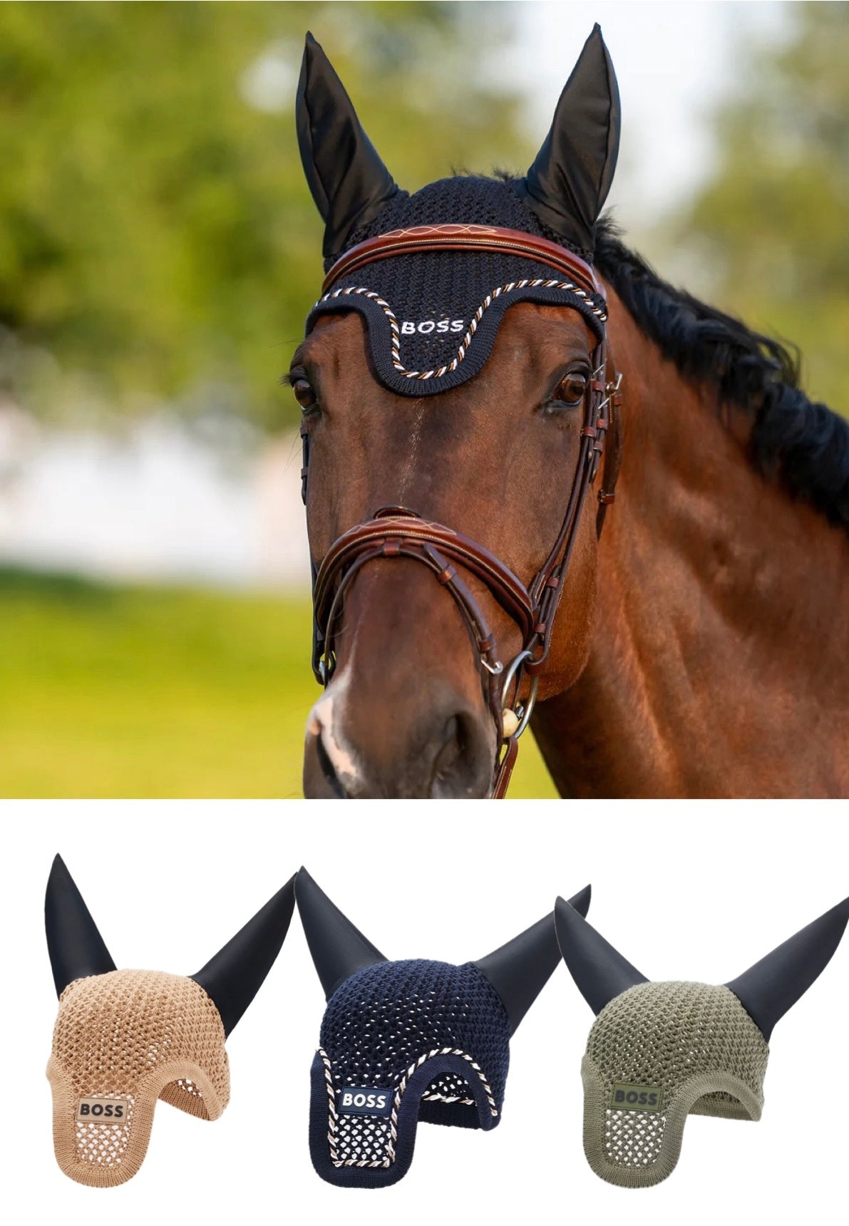 Crochet Ear Net Navy/Camel/Olive Hugo Boss