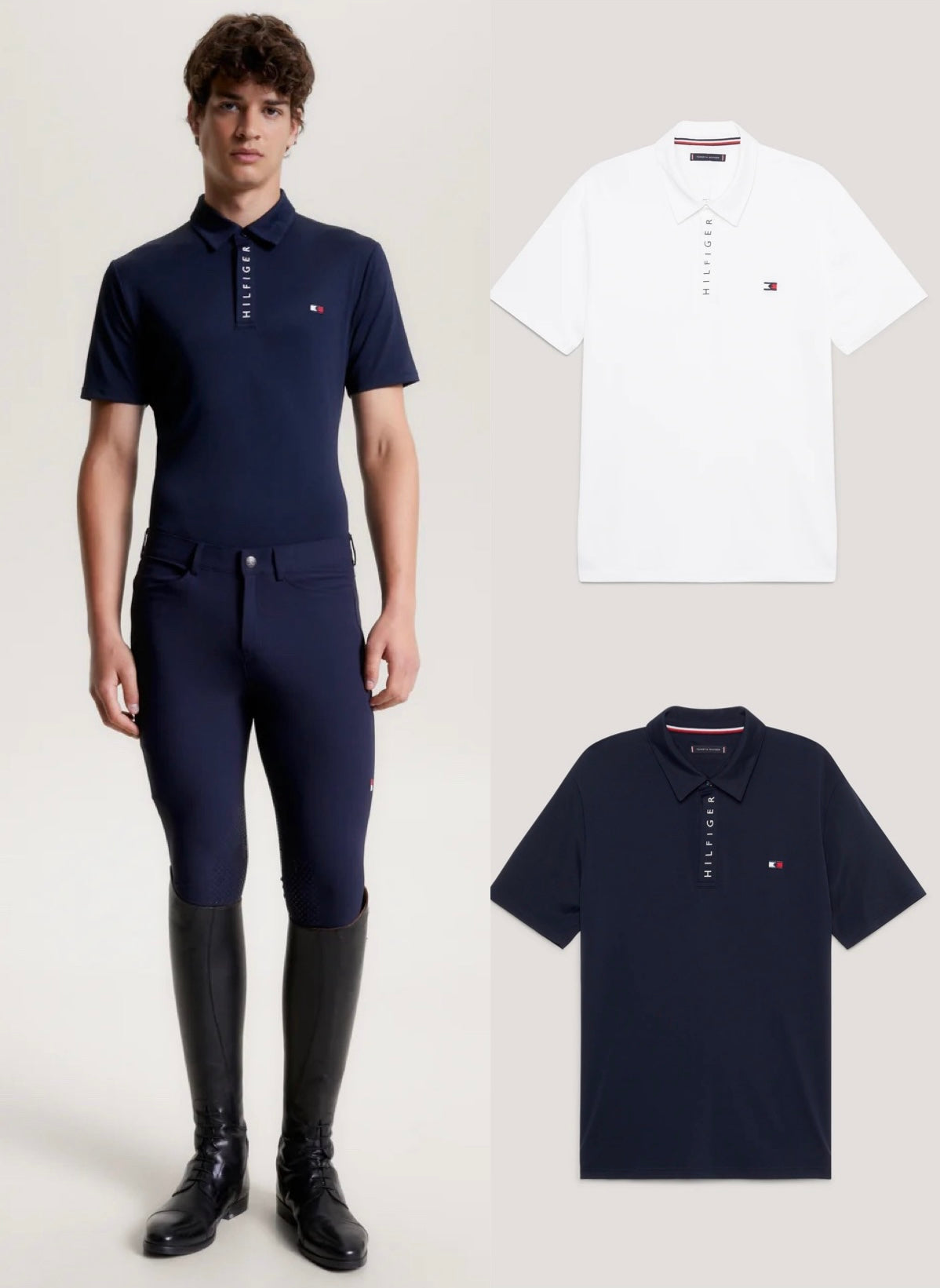 メンズ半袖ポロシャツ ホワイト/ネイビー Tommy Hilfiger Equestrian