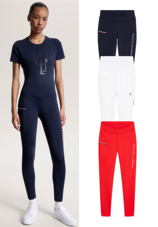 オールシーズンストレッチレギンス フルグリップ スマホポケット付き ネイビー/レッド/ホワイト Tommy Hilfiger Equestrian