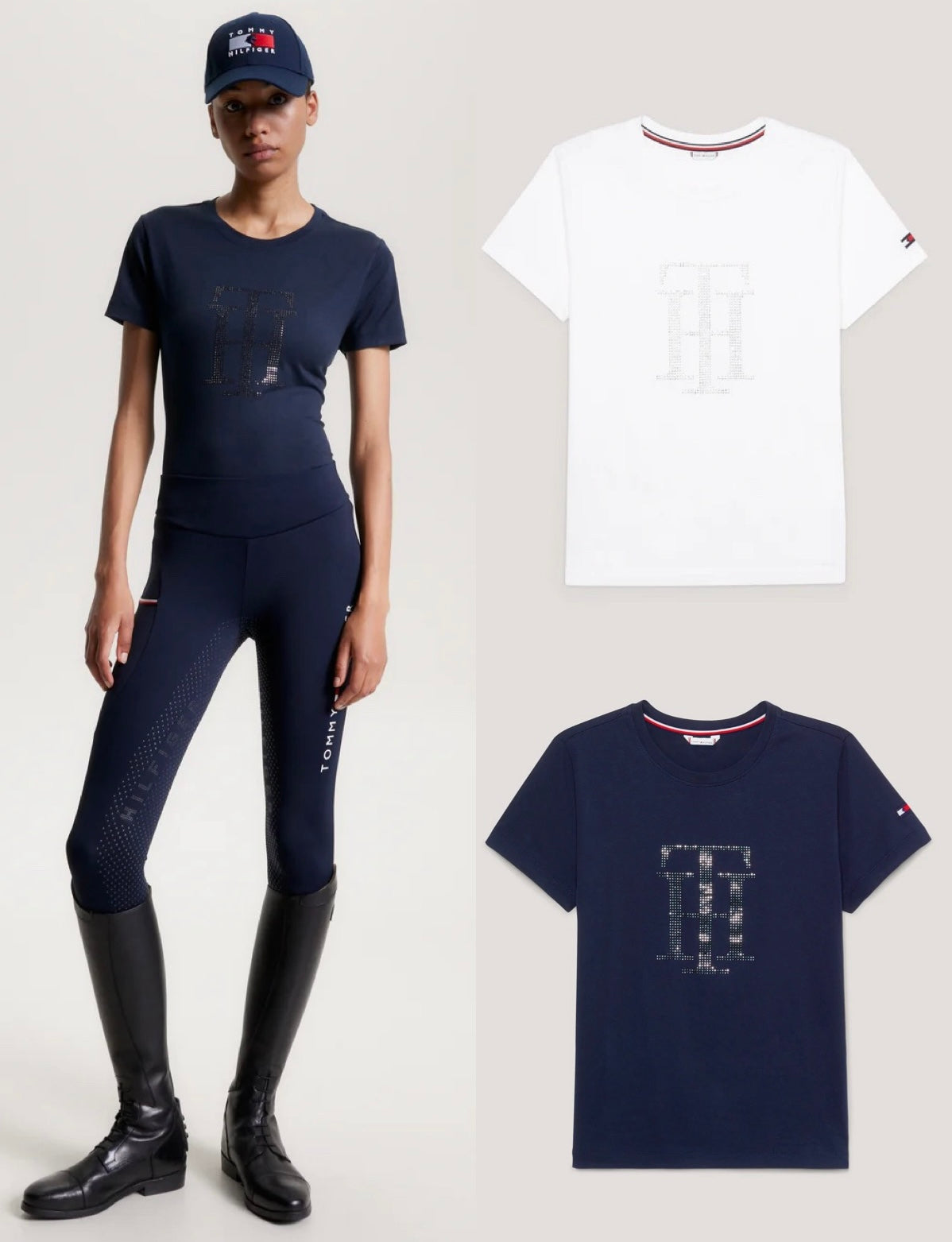 乗馬用半袖Tシャツ ラインストーン ネイビー/ホワイト Tommy Hilfiger Equestrian